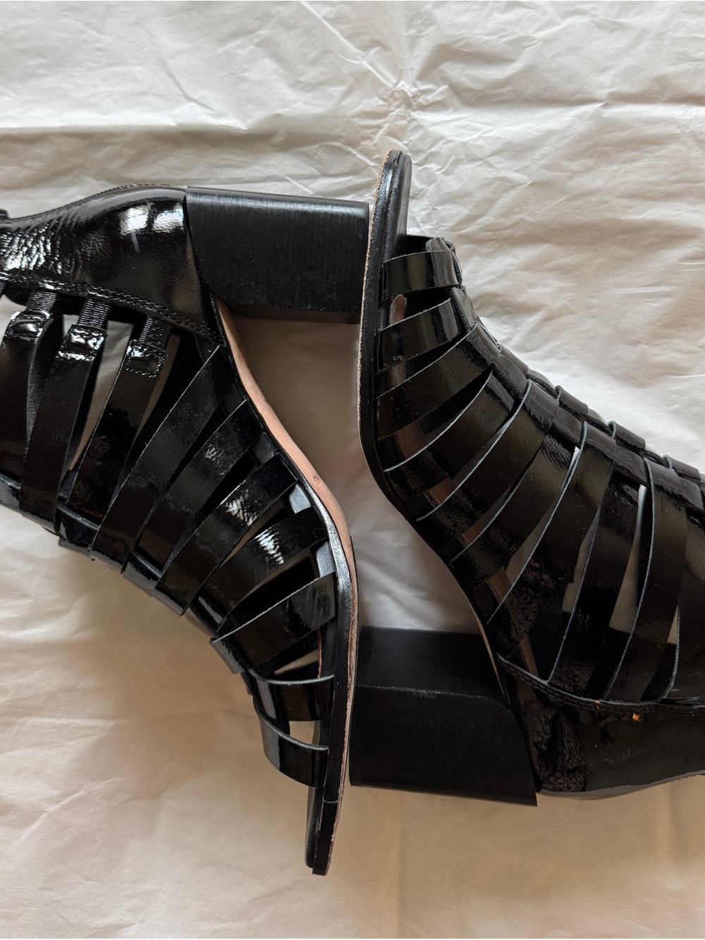 Donald J. Pliner Black Patent Open-Weave Block Heels